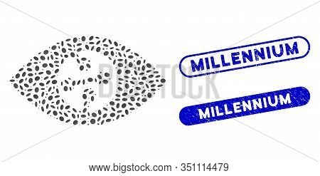 Mosaic Smart Contact Lens And Corroded Stamp Seals With Millennium Caption. Mosaic Vector Smart Cont