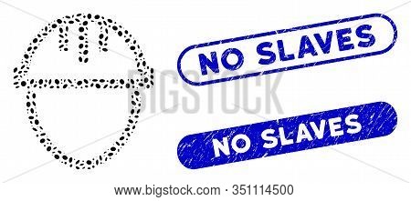 Mosaic Worker And Grunge Stamp Seals With No Slaves Caption. Mosaic Vector Worker Is Created With Ra