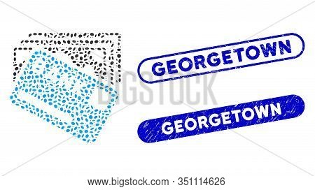 Mosaic Credit Money And Rubber Stamp Seals With Georgetown Caption. Mosaic Vector Credit Money Is Cr