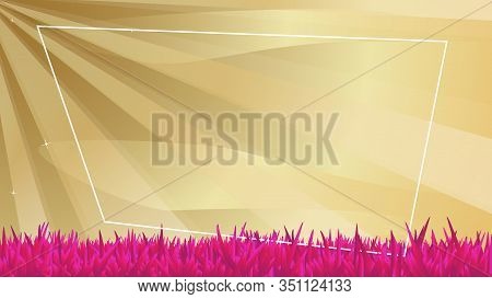 Abstract Nature Design, Vector Illustration. Background With Purple Grass And Gold Sky. Luxury Frame