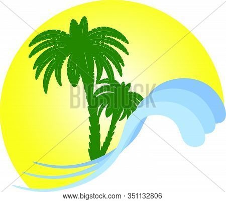 Palm Beach Vacation Sea Waves Logo Vector Template