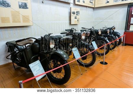 Irbit, Russia, 27 June 2019: Classic Motorcycles Harley-davidson Vla-42, Royal Enfield In Irbit Stat