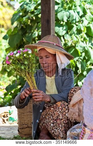 Heho, Myanmar - Nov 08, 2019: People At A Market In The City Center Of Heho In Myanmar, Former Burma