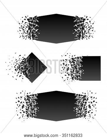 Abstract Black Explosion Isolated On White Background. Vector Set Square Destruction Shapes With Deb