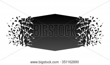 Abstract Black Explosion Isolated On White Background. Vector Square Destruction Shapes With Debris.
