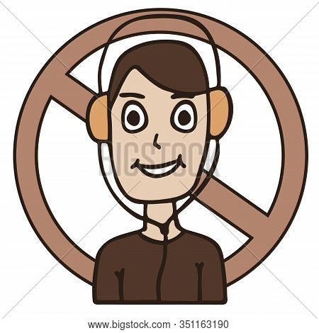 Young Man Listening To Music With Headphones. White Background Isolated Stock Vector Illustration