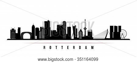 Rotterdam Skyline Horizontal Banner. Black And White Silhouette Of Rotterdam, Netherlands. Vector Te