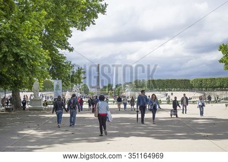 Paris, France - 7th June, 2019: View From The Tuileries Gardens To The Place De La Concorde, Egyptia