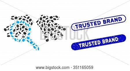 Mosaic Hands Tranparency And Corroded Stamp Seals With Trusted Brand Text. Mosaic Vector Hands Tranp