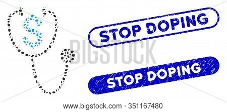 Mosaic Dollar Health And Grunge Stamp Watermarks With Stop Doping Text. Mosaic Vector Dollar Health 