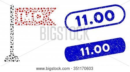 Mosaic Imo Flag And Distressed Stamp Seals With 11.00 Phrase. Mosaic Vector Imo Flag Is Designed Wit