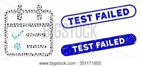 Collage Day Tasklist And Rubber Stamp Seals With Test Failed Caption. Mosaic Vector Day Tasklist Is 