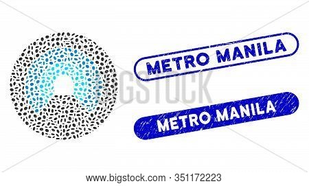 Mosaic Pipe Tunnel And Distressed Stamp Seals With Metro Manila Phrase. Mosaic Vector Pipe Tunnel Is