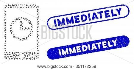 Mosaic Mobile Clock And Distressed Stamp Seals With Immediately Phrase. Mosaic Vector Mobile Clock I