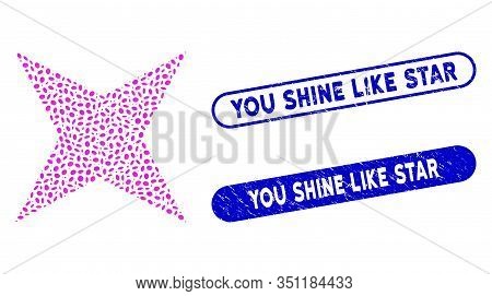 Collage Sparkle Star And Rubber Stamp Seals With You Shine Like Star Phrase. Mosaic Vector Sparkle S