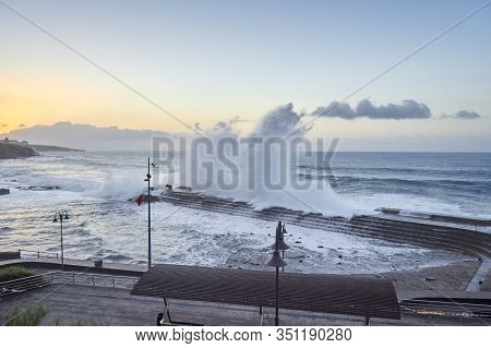 Big Waves In Bajamar In A Stormy Day In Tenerife.