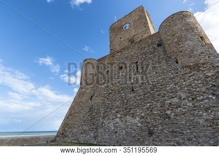 Termoli, Campobasso, Molise, Italy, And Its Beach At Summer. Walls And Tower