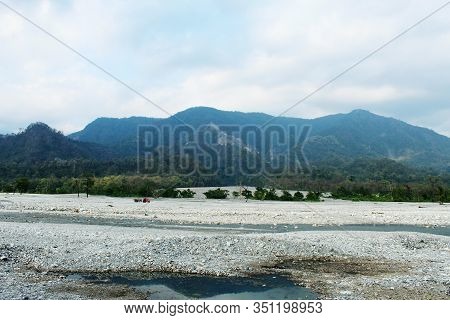 Beautiful view of mountain blue sky and dry river