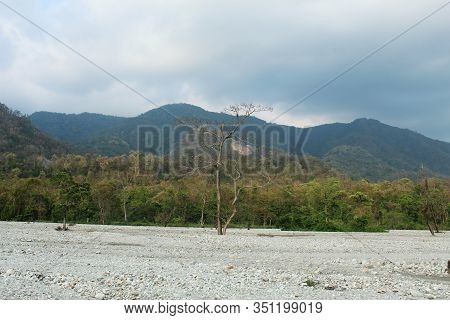 View of mountain and sky & dry river from a long distance