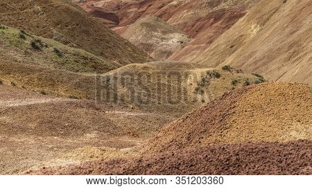 Colored Hills, Red And Green, Near The Aras River In Igdir, Turkey.