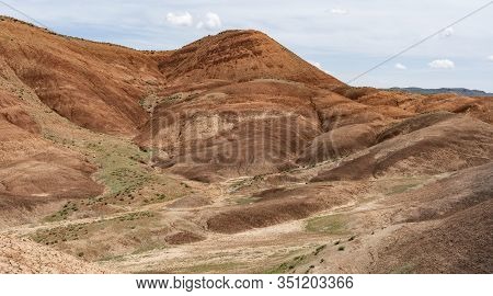 Colored Hills, Red And Green, Near The Aras River In Igdir, Turkey.