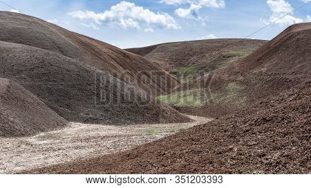Colored Hills, Red And Green, Near The Aras River In Igdir, Turkey.