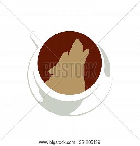 Howling Wolf Inside Cup Of Coffee, Vector Graphic Design Element