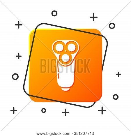 White Electric Razor Blade For Men Icon Isolated On White Background. Electric Shaver. Orange Square