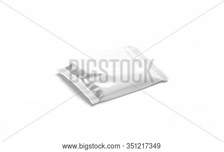 Blank White Square Chocolate Bar Foil Wrap Mock Up, Isolated, 3d Rendering. Empty Cookies Or Biscuit