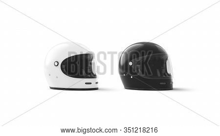 Blank Black And White Bike Helmet Mock Up Set, Half-turned View, 3d Rendering. Empty Skiing Or Snowb