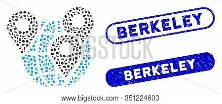 Mosaic Geo Targeting And Rubber Stamp Seals With Berkeley Caption. Mosaic Vector Geo Targeting Is Cr