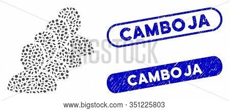 Mosaic People Queue And Corroded Stamp Seals With Camboja Phrase. Mosaic Vector People Queue Is Desi