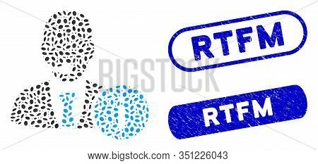 Mosaic Help Desk Manager And Distressed Stamp Seals With Rtfm Caption. Mosaic Vector Help Desk Manag