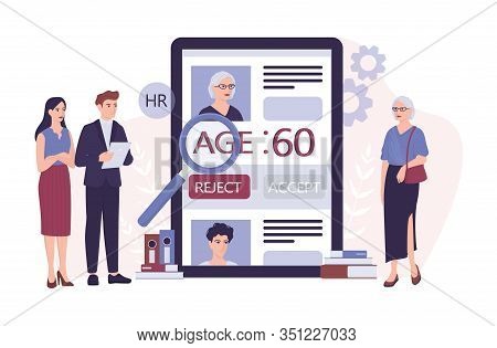 Recruitment Ageism Concept. Hr Specialist Reject An Old Woman Cv.