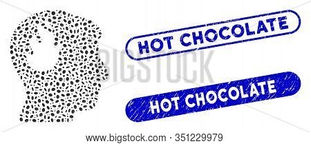 Mosaic Brain Fire And Rubber Stamp Seals With Hot Chocolate Caption. Mosaic Vector Brain Fire Is Cre