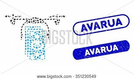 Mosaic Euro Banknotes Drone And Distressed Stamp Seals With Avarua Caption. Mosaic Vector Euro Bankn