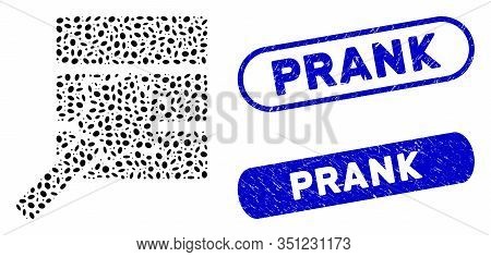 Mosaic Database Wizard And Rubber Stamp Seals With Prank Caption. Mosaic Vector Database Wizard Is C