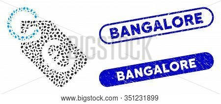 Mosaic Euro Tag And Distressed Stamp Seals With Bangalore Text. Mosaic Vector Euro Tag Is Created Wi