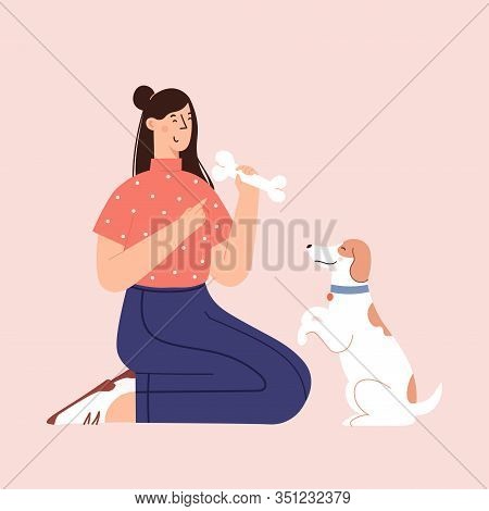 Human And Puppy Friendship Flat Cartoon Illustration