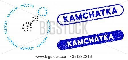 Mosaic Circular Area Border And Distressed Stamp Seals With Kamchatka Caption. Mosaic Vector Circula