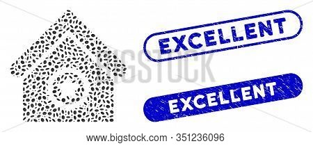 Mosaic Excellent Building And Grunge Stamp Seals With Excellent Phrase. Mosaic Vector Excellent Buil