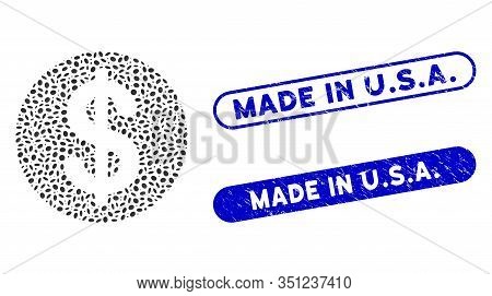 Mosaic Dollar Coin And Distressed Stamp Seals With Made In U.s.a. Caption. Mosaic Vector Dollar Coin