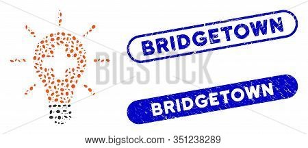 Mosaic Medical Electric Lamp And Rubber Stamp Watermarks With Bridgetown Text. Mosaic Vector Medical