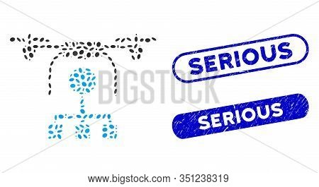 Mosaic Drone Distribution And Corroded Stamp Watermarks With Serious Text. Mosaic Vector Drone Distr