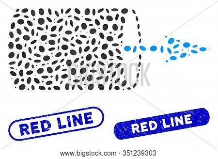 Collage Pipe Direction And Grunge Stamp Seals With Red Line Caption. Mosaic Vector Pipe Direction Is
