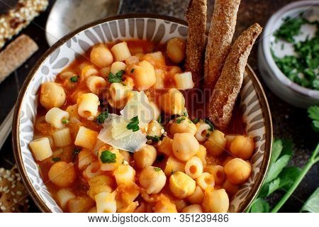 Ditalini Pasta With Chickpeas Italian Recipe Close Up