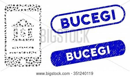 Mosaic Mobile Banking And Rubber Stamp Watermarks With Bucegi Text. Mosaic Vector Mobile Banking Is 