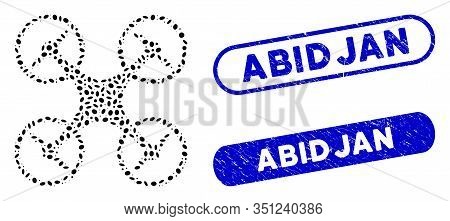 Collage Air Copter And Rubber Stamp Seals With Abidjan Text. Mosaic Vector Air Copter Is Composed Wi