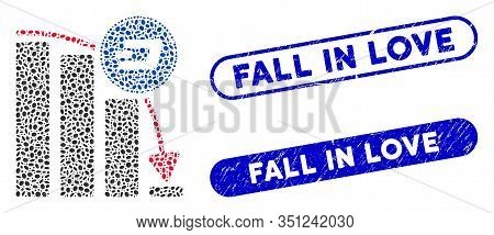 Mosaic Dashcoin Epic Fail Chart And Grunge Stamp Watermarks With Fall In Love Text. Mosaic Vector Da