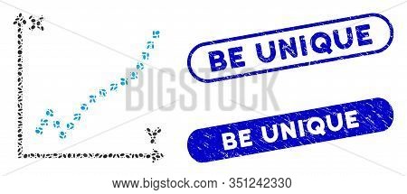 Mosaic Function Plot And Rubber Stamp Seals With Be Unique Phrase. Mosaic Vector Function Plot Is Cr